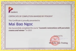Chứng chỉ nha khoa của bác sĩ Mai Bảo Ngọc